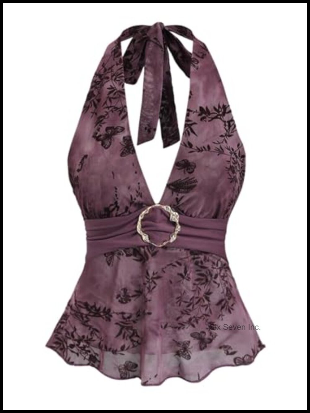 Y2K Floral Halter Babydoll Top Tie Knot Backless Ruffle Hem